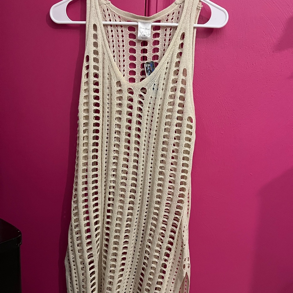 Cream Crochet Swim Coverup with Bohemian Flair